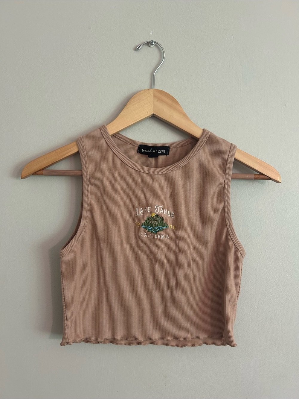 Lake Tahoe Ribbed Crop Tank Top - Taupe